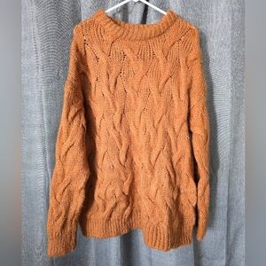 ZARA Knit Cable Knit Chunky Sweater Womens Medium Burnt Orange Mohair Wool